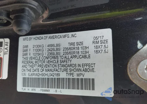 2017 Honda Cr-V Touring from USA, damaged, VIN 5J6RW2H90HL042189